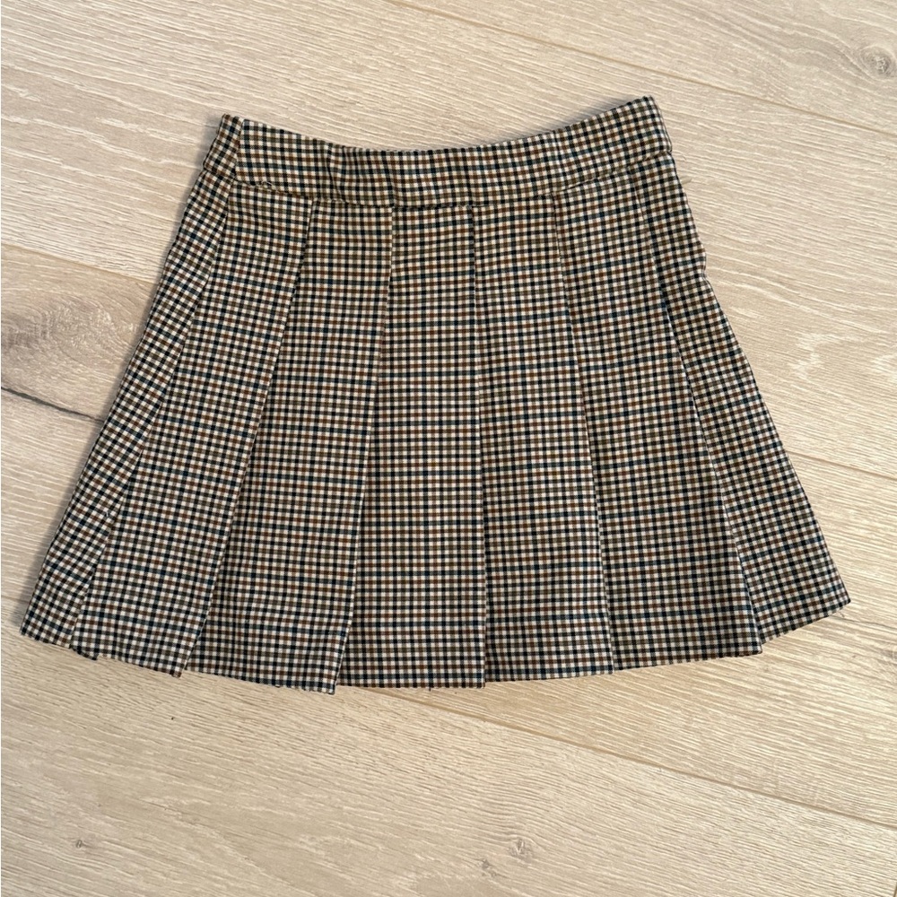 Zara Girl’s Checkered Black and Tan Pleated Skirt